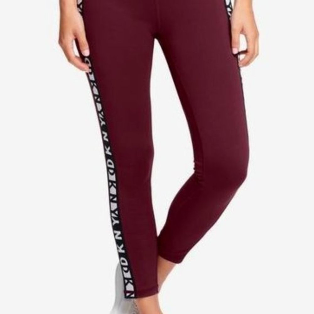 Brand New DKNY Sport 7/8 Legging with Logo Side Seam Print Size XS Dark Maroon
